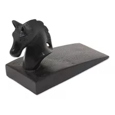 Novica Black Hand Carved Suar Wood Horse Door Stopper, 'hand