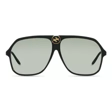 Anteojos De Sol Gucci Gg0734s Con Marco De Acetato Color Negro/blanco Marfil, Lente Verde De Cr39, Varilla Negra De Acetato