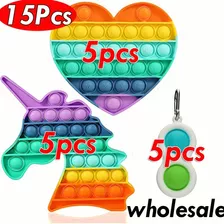 15pcs Rainbow Push Pops Sensory Fidget Brinquedos (atacado)