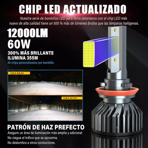 Kit De Faros Led H11 De Alta Y Baja Intensidad, 6000 K, Colo Foto 5