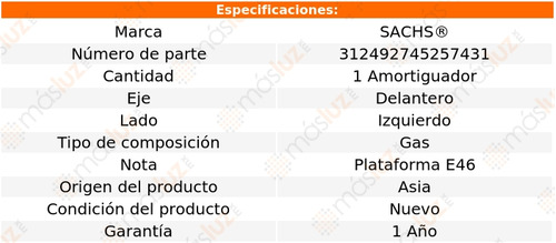 1- Amortiguador Gas Delantero Izquierdo 320d 1998/2006 Sachs Foto 2