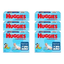 Kit Com 6 Fraldas Huggies Tripla Proteção M De 42 Unidades