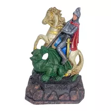 Escultura Imagem De São Jorge E Dragão Em Resina 17cm