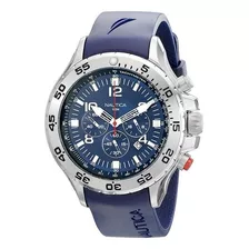 Relógio Nautica Prata Fundo Azul Borracha Top Promocional 