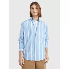 Camisa Rayas Verticales Oversize Hombre Tommy Hilfiger Azul