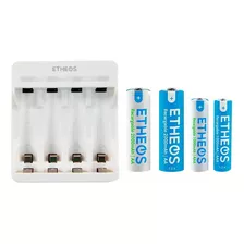 Kit Cargador Usb + Pilas Recargables (2 Aa Y 2 Aaa) Etheos