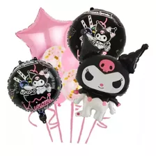 Globos Kuromi Látex Con Confeti + Cinta