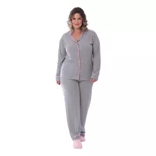 Pijama Plus Size Inverno Feminino Chique Americano De Botão