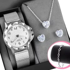 Relógio Feminino Prova D'água + Brincos Colar Pulseira Luxo