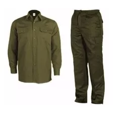 Kit Ropa Trabajo Verde Camisa Pantalon Comun 4 Bolsillos Ver