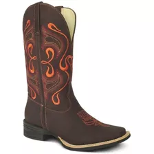 Bota Country Texan Couro Crazy Horse Feminina Silverado Cafe