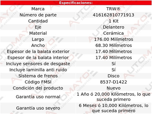 Balatas Ceramicas Delanteras Trw Saab 9-4x 2011 Foto 2