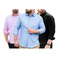 Kit 3 Camisa Social Manga Longa Plus Size Não Amassa