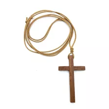 Colar Cordão Crucifixo De Madeira Artesanal 4,0 X 6,5 Cm