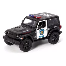 Miniatura Carrinho De Ferro Jeep Wrangler Policia Preto 1/34