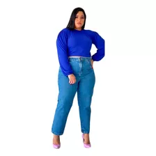 Calça Mom Jeans Plus Size Feminina Cintura Alta
