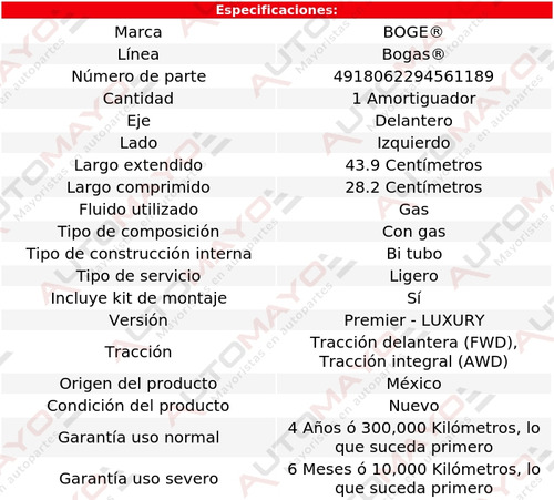 1 - Amortiguador Gas Izq Del Boge Montego V6 3.0l 05-07 Foto 2