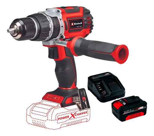 Taladro Percutor Inalambrico Einhell Tp-cd 18-60 + Kit 4 Amp Rojo