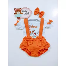 Roupa Jardineira Romper Fazendinha Cisnes No Lago E Laço