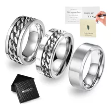 3pz Plata Anillo Hombre Titanio Acero Inoxidable Minimalista