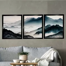 Set 3 Cuadros Decorativos Paisaje Montañas Para Sala 55x45cm