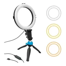 Ring Light Led De Mesa Com Tripé 6 Polegadas C/ Suporte Cell