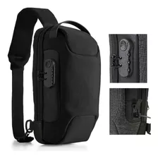 Bolsa Mochila Pochete Diagonal Transversal Ombro Masculina Cor Preto Desenho Do Tecido Nylon Couro Sintético