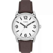 Reloj Timex | Tw2u716009j | Luz Indiglo | 38 Mm | Plateado Color De La Correa Marrón Oscuro Color Del Fondo Blanco