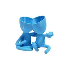 Vaso Decor Casal Selfie Suculentas 13cm - Azul