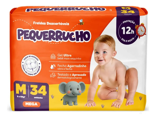 Fralda Pequerrucho Baby Mega M - 34un