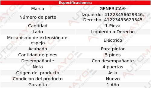 1 Espejo Elect P/pintar C/desemp 5 Pines Forenza 04-08 Foto 2