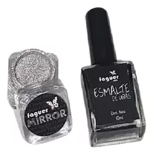 Polvo Efecto Espejo, Mirror + Esmalte De Uñas Negro Faguer