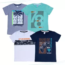 Roupa Juvenil Kit 4 Camisetas Manga Curta Menino Verão Promo