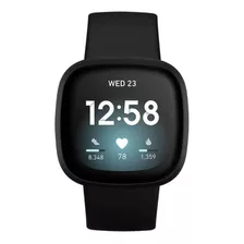 Smartwatch Fitbit Versa 3 1.58 Caixa De Alumínio Anodizado Black Aluminum, Pulseira Black De Elastómero E Alumínio Anodizado Fb511