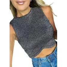 Cropped Blusa Trico Modal Detalhado Tricot Verão Brilho