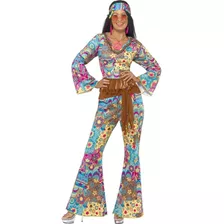 Smiffys Disfraz Hippy Flower Power Para Mujer, Talla Adulta,