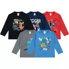 5 Camisetas Manga Longa Infantil Menino Inverno Frio Atacado