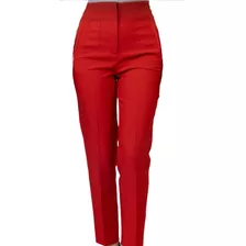 Pantalón Rojo De Vestir Con Pinzas Cintura Alta Elegante!