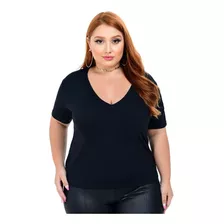 Blusa Feminina Manga Curta Com Decote Em V Plus Size 