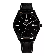 Reloj Para Hombre Elegante Acero Vidrio Calendario Negro