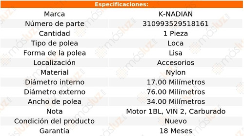 Polea Lisa Nylon Chevrolet Corvair H6 2.4l 61 K-nadian Foto 3