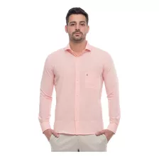 Camisa Social Manga Longa Slim Fácil De Passar Rosa Salmão