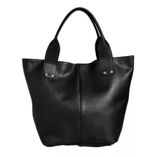 Bolsa Tote Cla-cle 01 Design Liso De Couro Bovino Preta Alças De Cor Preto