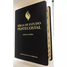 Bíblia De Estudo Pentecostal Grande Luxo Preta Edição Global Letra Grande Com Indice