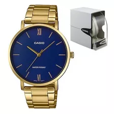 Reloj Casio Mtp Vt01g Acero Dorado Azul Cristal Mineral 