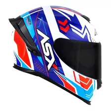 Capacete P/ Moto Asx Eagle Racing Diagon Azul Branco Brilhan