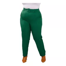 Calça Feminina Alfaiataria Com Cinto Forrado Plus Size