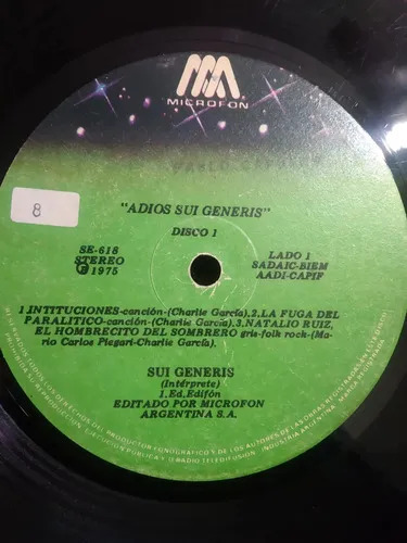 Sui Generis - Adios Sui Géneris, 1ra Parte - vinilo 1975