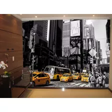 Papel De Parede 3d Cidade Preto Branco Táxi Amarelo M² Ncd90