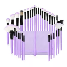 Kit 32 Pincéis Pinceis Maquiagem Profissional Roxo Estojo Cor Violeta